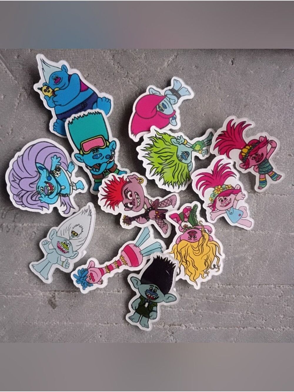 12 Trolls Acrylic Flat Back Pin Set